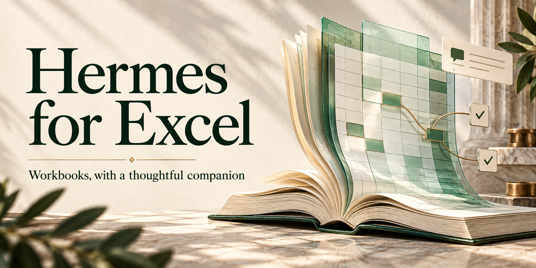 Hermes for Excel — concept illustration · created with ai assistance for this project