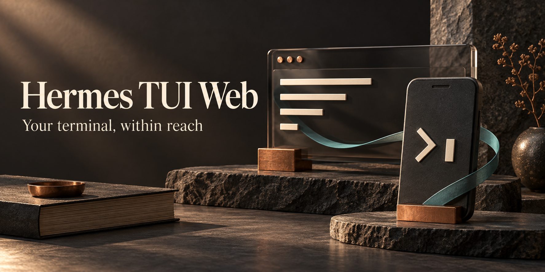 Hermes TUI Web — concept illustration · created with ai assistance for this project